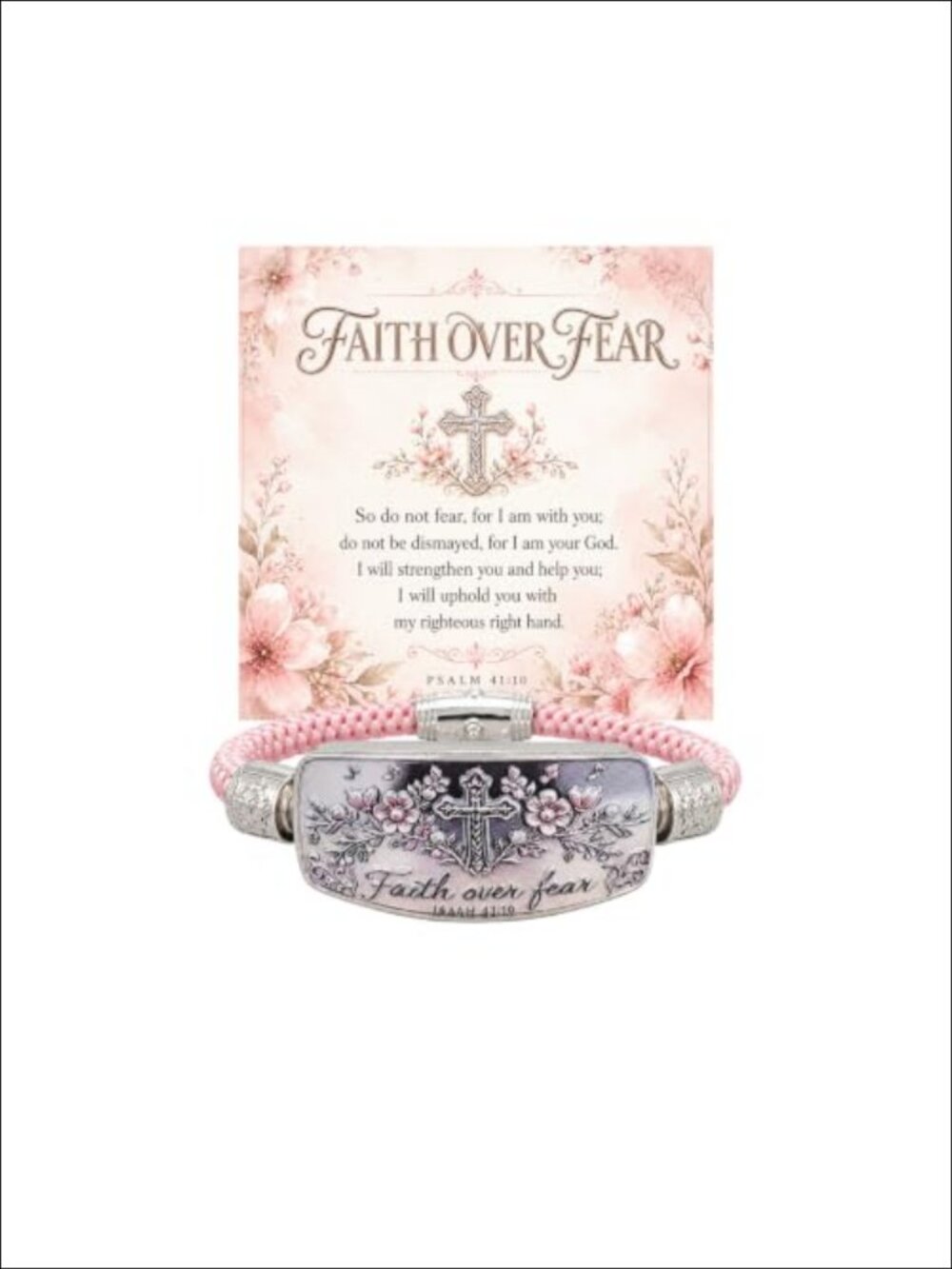Faith Over Fear Bangle Bracelet Christian Cross Adjustable Stretch